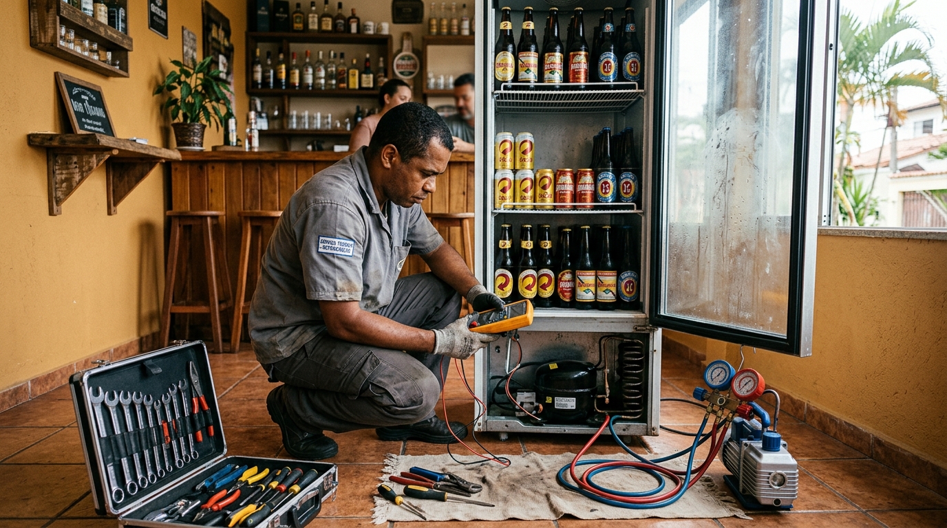 Troca de termostato de cervejeira em atendimento técnico em Anápolis‑GO